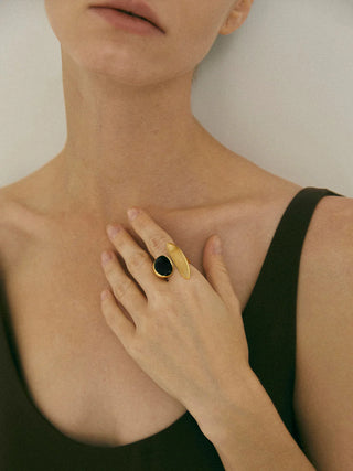 Mavy Black Onyx & Yellow Crystal Ring