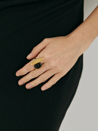 Mavy Black Onyx & Yellow Crystal Ring