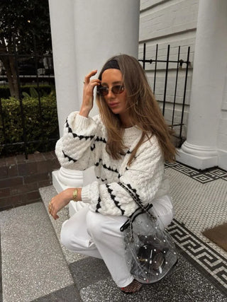 Textured Knit Oversized Diamond Pattern Sweater