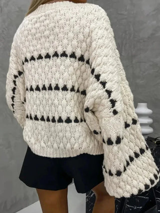 Textured Knit Oversized Diamond Pattern Sweater