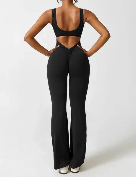 V-Back Flared Jumpsuit Black