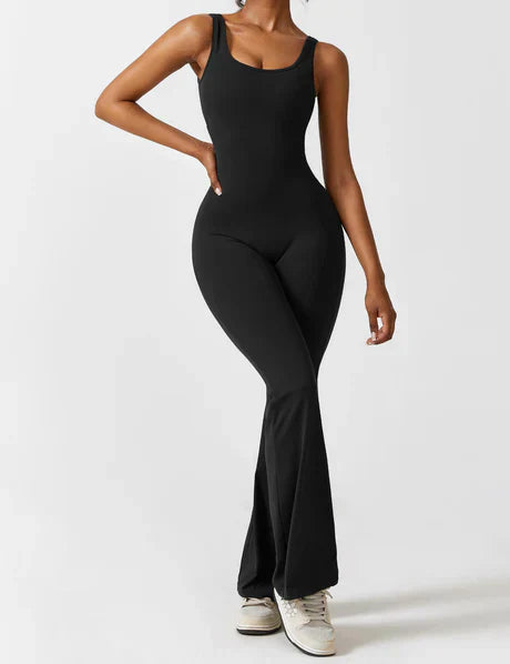 V-Back Flared Jumpsuit Black