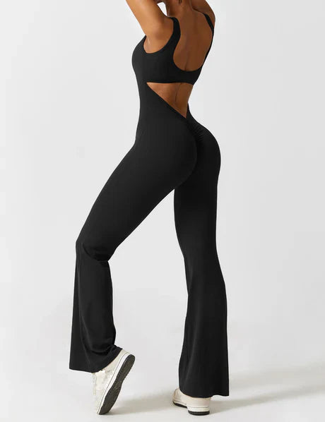 V-Back Flared Jumpsuit Black