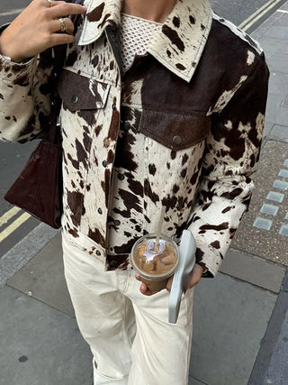 Faux Fur Cow Print Jacket