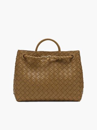 Butterfly Closure Woven Leather Tote Bag