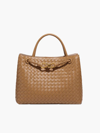 Butterfly Closure Woven Leather Tote Bag