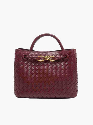 Butterfly Closure Woven Leather Tote Bag