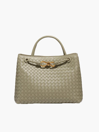 Butterfly Closure Woven Leather Tote Bag