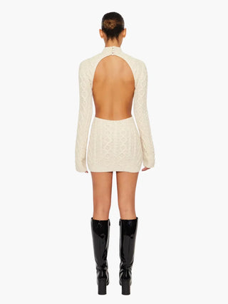 Elegant Open-Back Cable Knit Dress