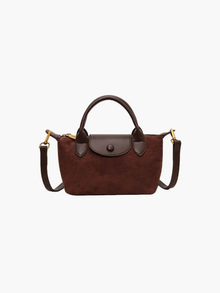 Faux Suede Buttoned Mini Satchel Bag