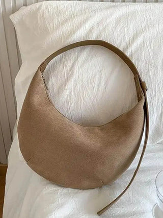 Faux Suede Crescent Shoulder Bag with Soft Buckle Detail