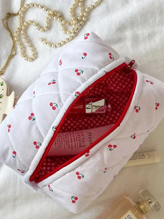 Quilted Cotton Cherry Print Cosmetic Bag