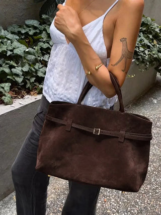 Vintage Faux Suede Top Handle Bag