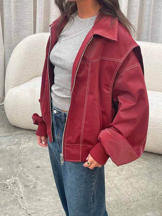 Retro Oversized Faux Leather Bomber